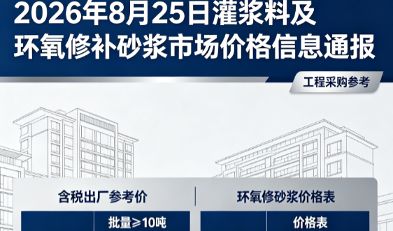 扎赉特2026年8月25日灌浆料及环氧修补砂浆市场价格信息通报